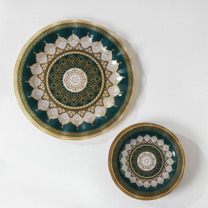Набор столовый «Мехенди», 7 предметов: d=30 см - 1 шт, d=18 см - 6 шт, цвет зелёный с жёлтым Набор столовый «Мехенди», 7 предметов: d=30 см - 1 шт, d=18 см - 6 шт, цвет зелёный с жёлтым