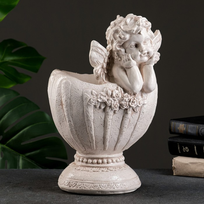 Фигурное кашпо Фигурное кашпо "Ангел в вазе" состаренный, 1,2 л / 20х35х23см