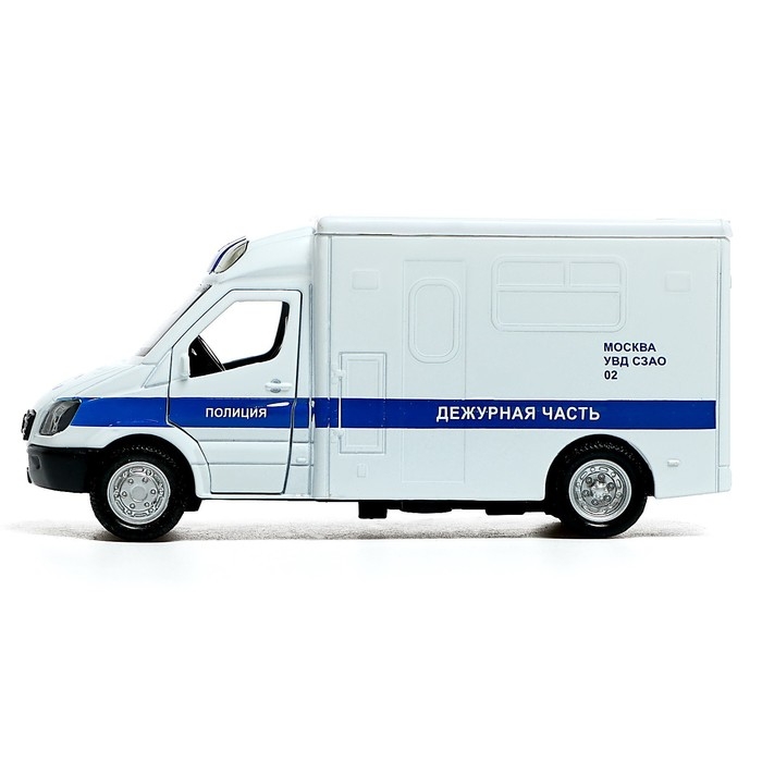 Машина металлическая «Полиция», 1:32, инерционная, световые и звуковые эффекты, русская озвучка, открываются двери, цвет белый