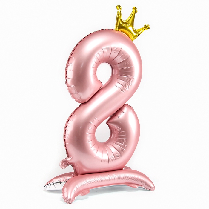 Шар фольгированный 42" &laquo;Цифра 8 с короной&raquo; на подставке, цвет розовый