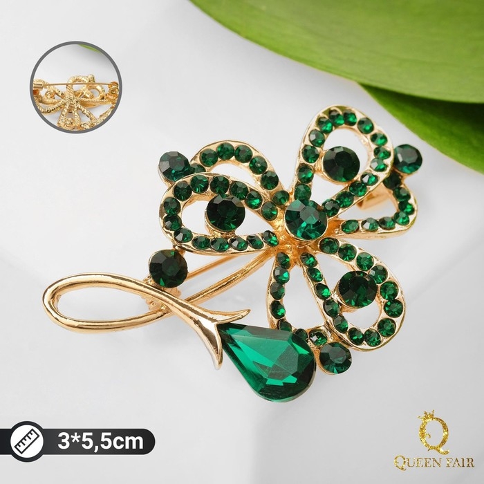 Брошь Брошь "Цветок желания", цвет тёмно-зелёный в золоте