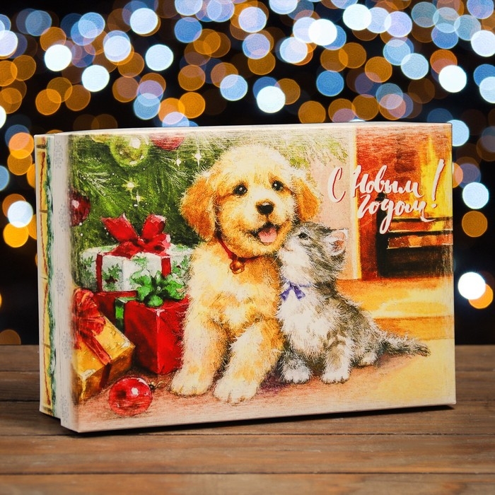 Новый год. Коробка подарочная новогодняя складная, крышка-дно Новый год. Коробка подарочная новогодняя складная, крышка-дно "С Новым Годом" 24 х 17 х 8 см