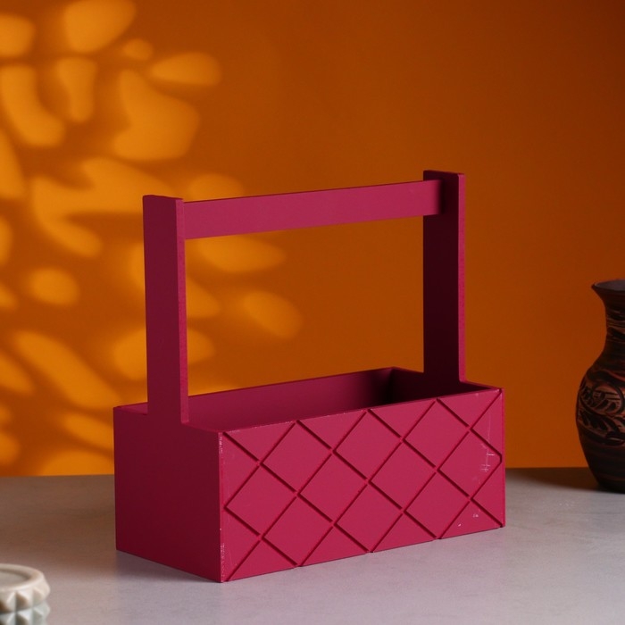 Кашпо деревянное "Эллада большая, сетка", с ручкой,  25×12,5×10(25) см Бордо