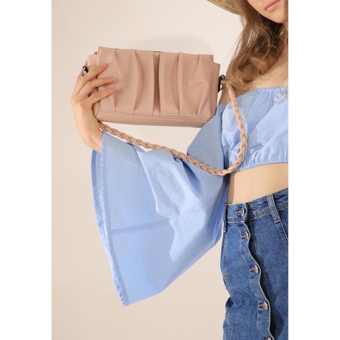 Кросс-боди на молнии, наружный карман, длинный ремень, цвет светло-розовый Кросс-боди на молнии, наружный карман, длинный ремень, цвет светло-розовый