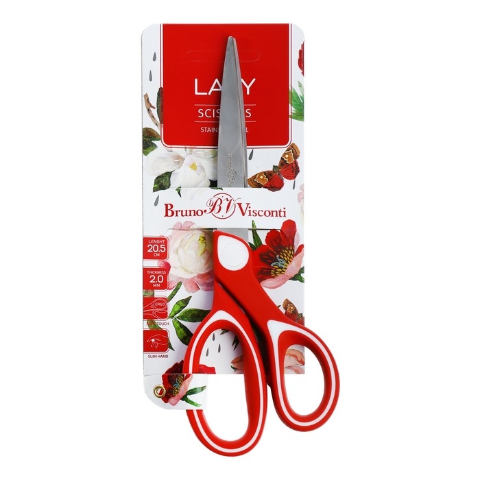 Ножницы канцелярские 20,5 см BrunoVisconti LadyCut, прорезиненные ручки Ножницы канцелярские 20,5 см BrunoVisconti LadyCut, прорезиненные ручки