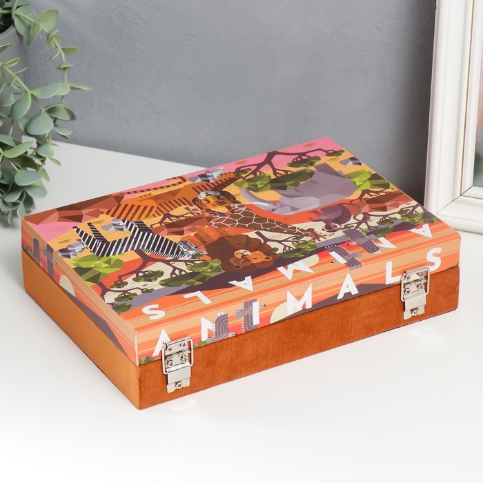 Шкатулка дерево Шкатулка дерево "Звери Африки" кожзам и бархат 5,5х24х17 см