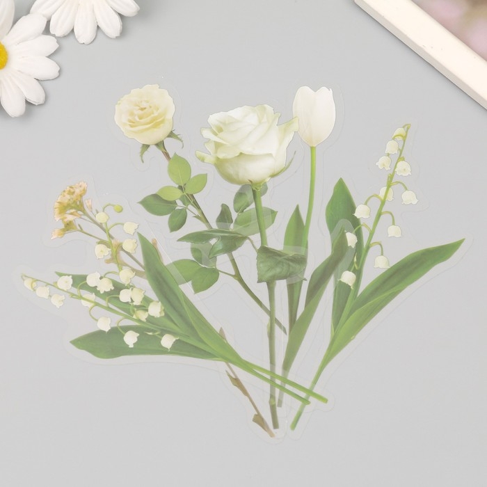 Наклейки пластик Наклейки пластик "Цветы и цитаты. Белые" набор 12 шт 8,5х21,5х0,2 см