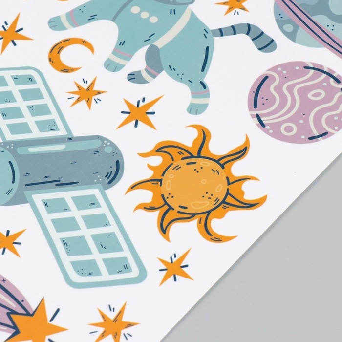 Наклейка интерьерная цветная Наклейка интерьерная цветная "Кот в космосе" 30х60 см