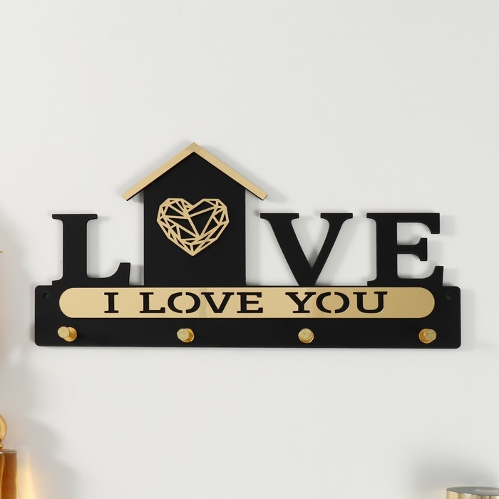 Крючки декоративные дерево Крючки декоративные дерево "Дом с сердцем" чёрный, зеркальный 2,8х33,8х16,8 см