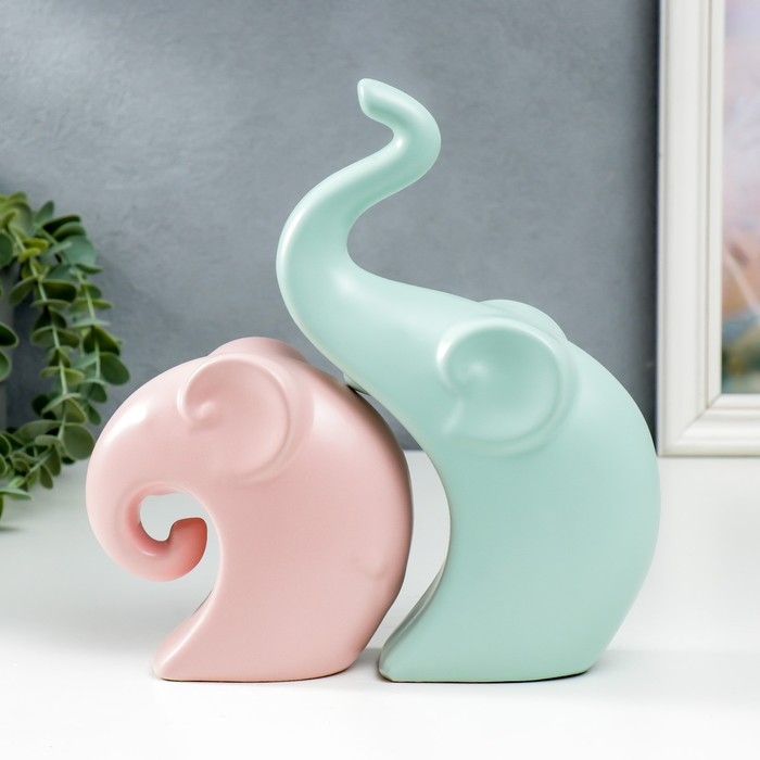 Сувенир керамика Сувенир керамика "Два слона" пастель матовый набор 2 шт 12х12 22х13 см