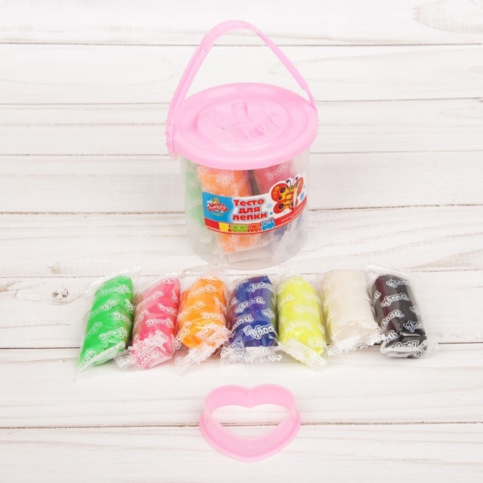 Тесто для лепки 7 цветов, 105 г + 1 формочка + крышка-формочка, МИКС Тесто для лепки 7 цветов, 105 г + 1 формочка + крышка-формочка, МИКС
