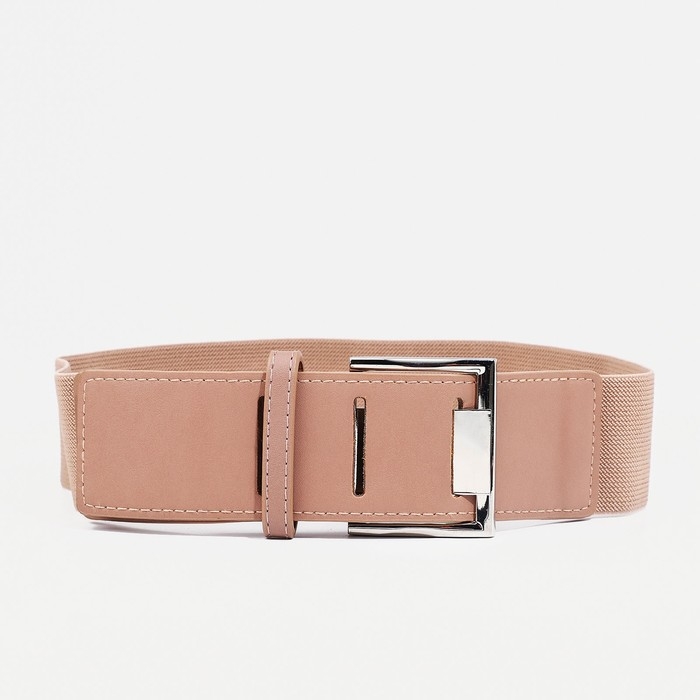 Ремень женский, ширина 5 см, на резинке, пряжка металл, цвет бежевый