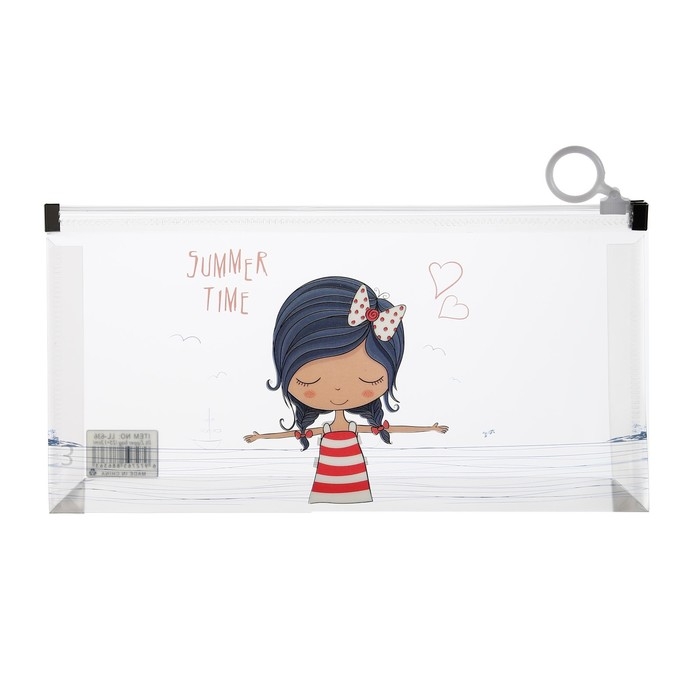 Папка-конверт на молнии формат А6, 180мкр, с рисунком Папка-конверт на молнии формат А6, 180мкр, с рисунком "Маленькая девочка", МИКС