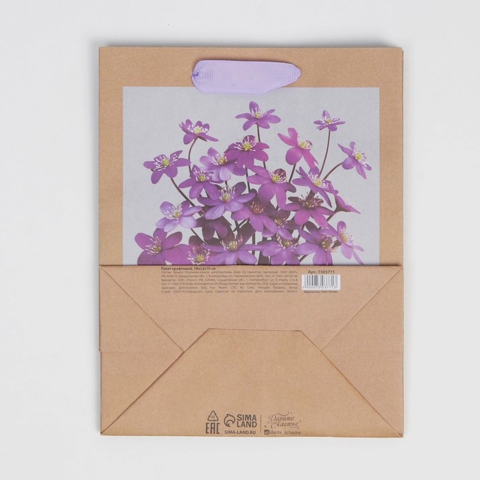 Пакет подарочный крафтовый вертикальный, упаковка, «Букет для тебя», MS 18 х 23 х 8 см