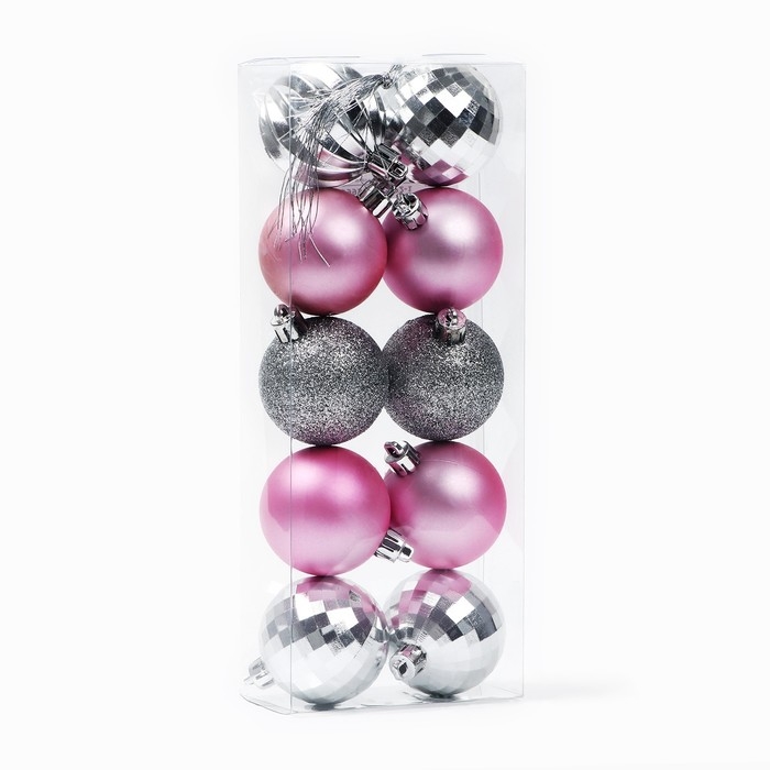 Новогодние шары ёлочные, на Новый год, d=5 см, 10 шт., цвет розовые и серебристый Новогодние шары ёлочные, на Новый год, d=5 см, 10 шт., цвет розовые и серебристый