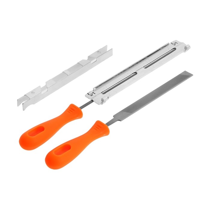 Набор для заточки цепей пил ТУНДРА, сталь ШХ15, шаг 1/4 Набор для заточки цепей пил ТУНДРА, сталь ШХ15, шаг 1/4", паз 1.1-1.3 мм, d=4.0 мм, плашки