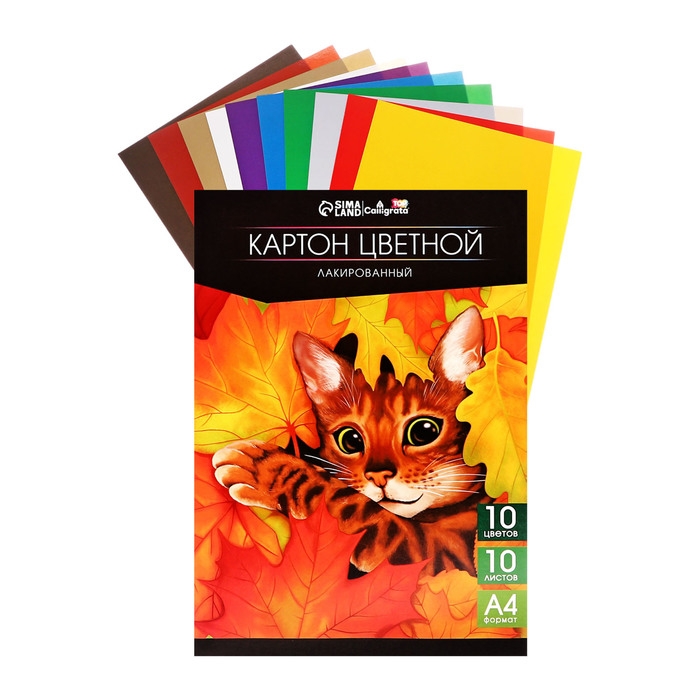 Картон цветной лакированный А4, 10 листов, 10 цветов, Calligrata TOP, односторонний, 200 г/м2, в папке Картон цветной лакированный А4, 10 листов, 10 цветов, Calligrata TOP, односторонний, 200 г/м2, в папке