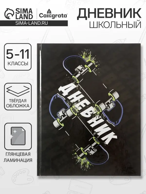 Дневник школьный для 5-11 классов, &laquo;Скейт&raquo;, твёрдая обложка 7БЦ, глянцевая ламинация, 48 листов