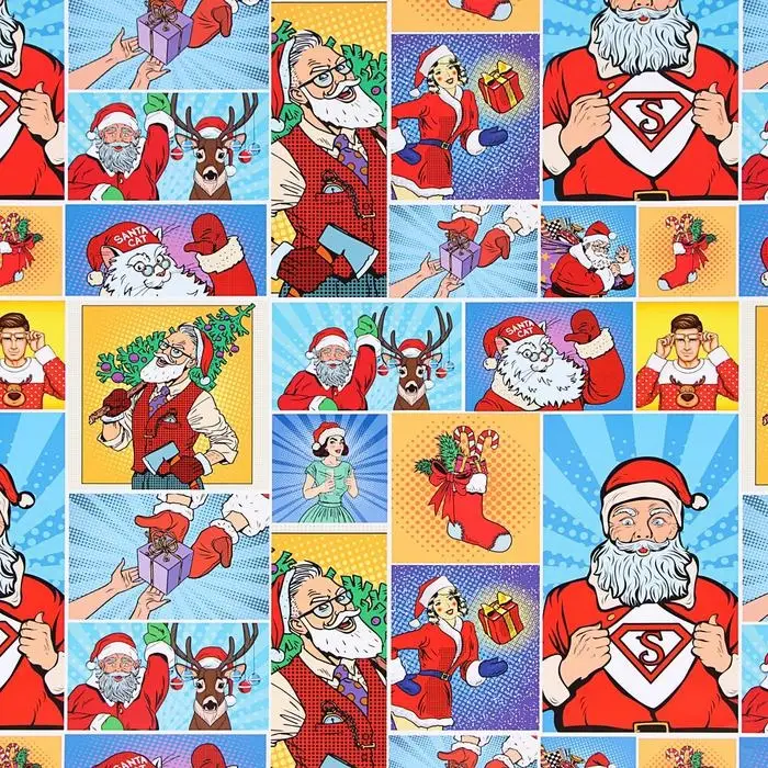 Бумага упаковочная глянцевая "Pop-art новогодние супергерои", 70 х 100 см