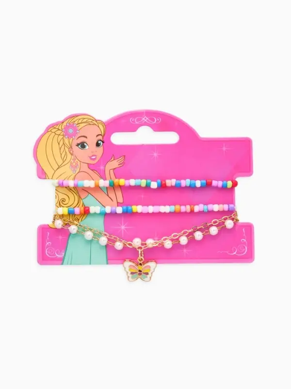 Набор детских браслетов 4 шт.  "Выбражулька" тренд, бисер, бабочка, цветные