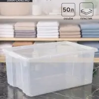 Контейнер для хранения Porter, 50 л, 66&times;42&times;26 см, с крышкой, прозрачный