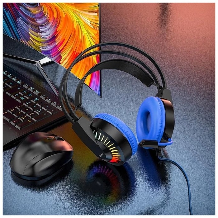 Наушники Hoco W105, игровые, накладные, микрофон, USB + 3.5 мм, 2 м, синие Наушники Hoco W105, игровые, накладные, микрофон, USB + 3.5 мм, 2 м, синие