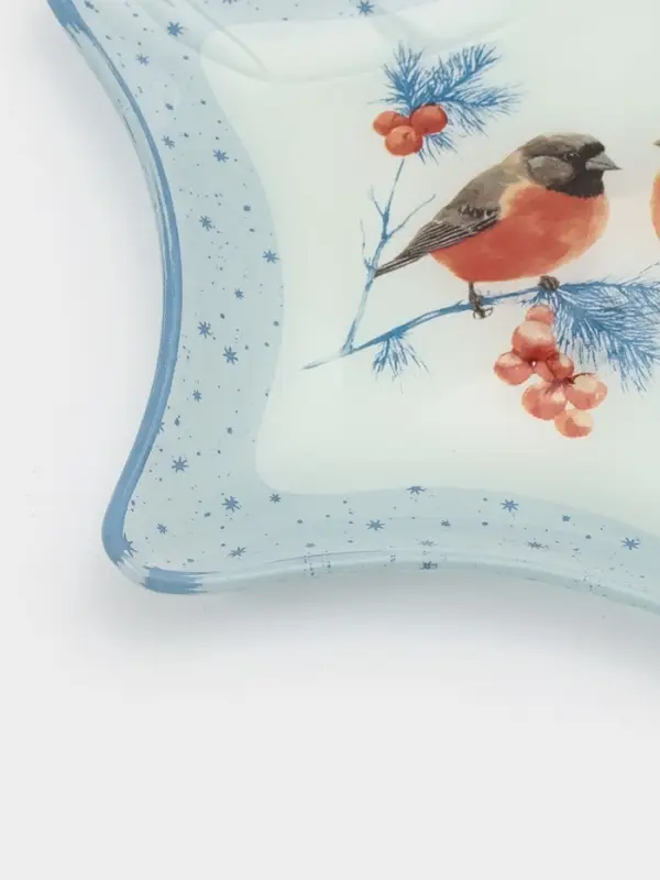 Блюдо сервировочное звезда "Снегири на ветке" 19,5 см
