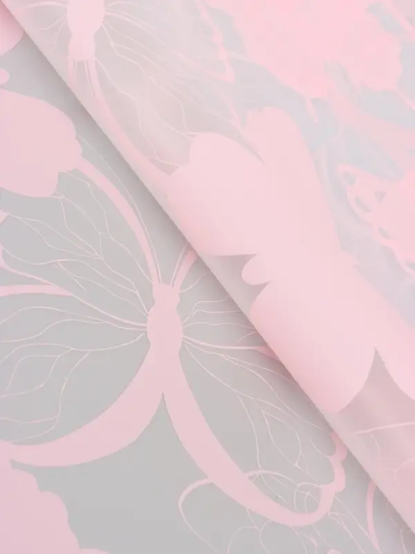 Пленка для цветов, "Бабочки", розовая, 57х57 см