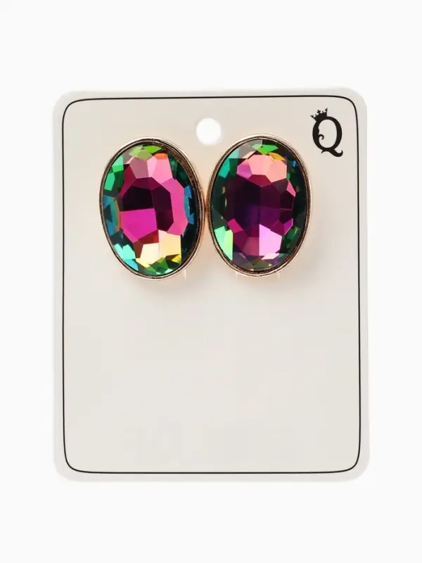 Серьги клипсы для ушей QF &laquo;Овал&raquo;, цвет золото, разноцветные