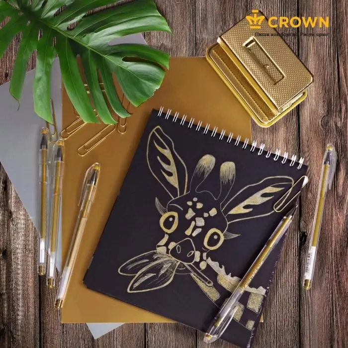 Ручка гелевая Metallic Crown HJR-500GSM, узел 0.7 мм, чернила золото