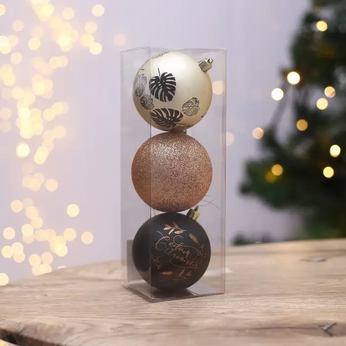 Новогодние шары ёлочные «С новым счастьем!», на Новый год, пластик, d=8, 3 шт., цвет чёрный и жемчужный