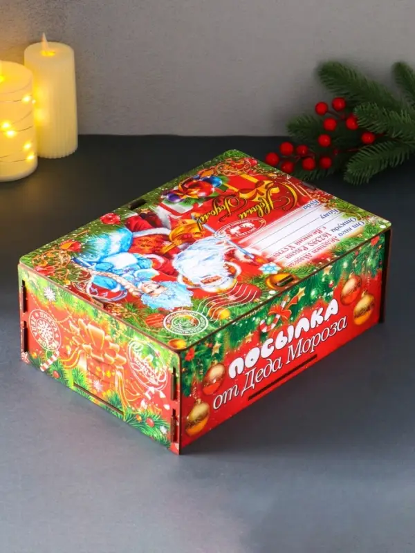 Шкатулка-ящик  самосборный большой "Красный Новый год", 28х19,5х11 см