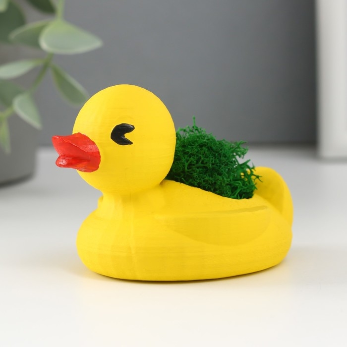 Кашпо бетонное Кашпо бетонное "Утка" 6х8х5,5 см желтая со мхом (мох зелен. стабилизированный)