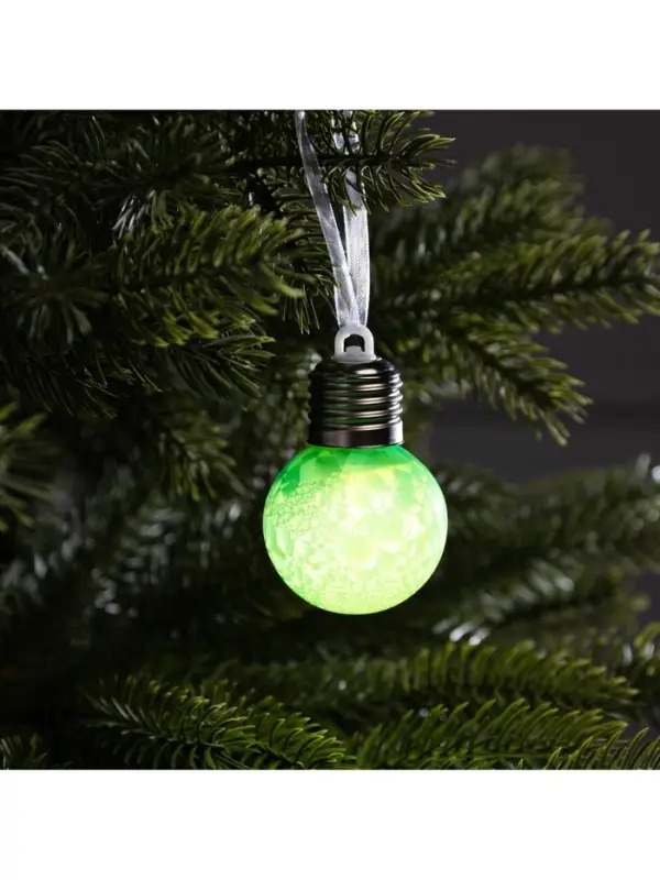 Ёлочный шар &laquo;Зимний узор зелёный&raquo;, d=5 см, 1 LED, от батареек AG13&times;3, свечение тёплое белое