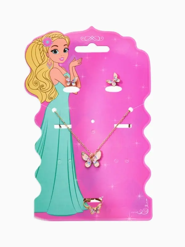 Набор детский &laquo;Выбражулька. Бабочка&raquo;, 3 предмета: кулон, кольцо, серьги, разноцветный в золоте