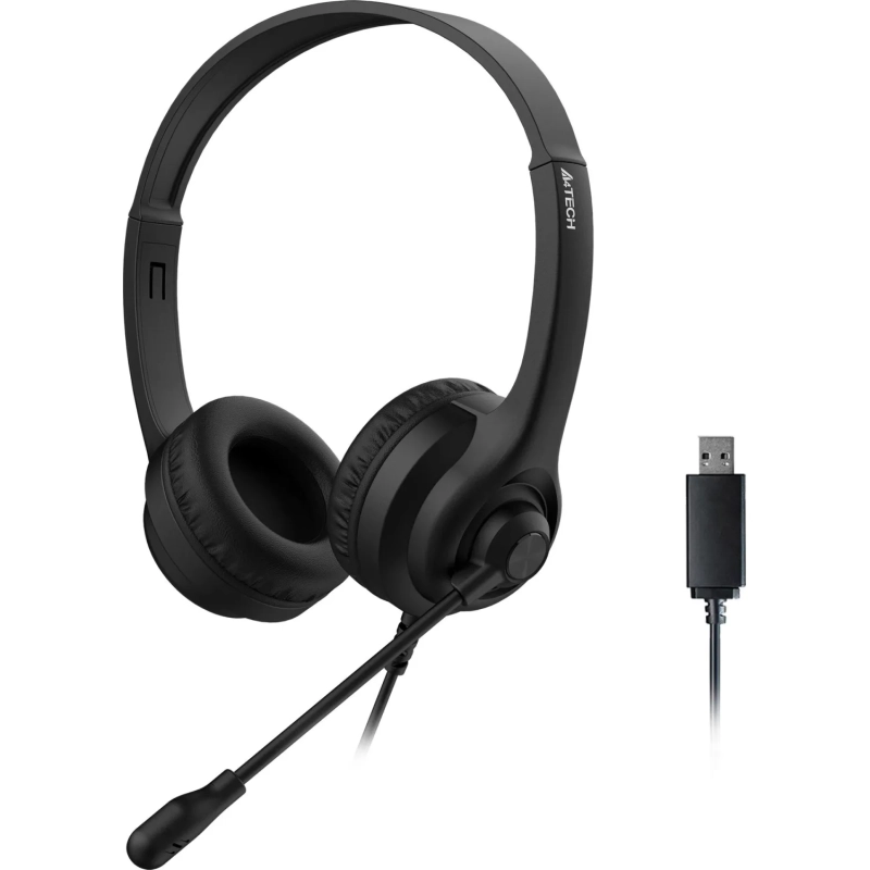 Гарнитура A4Tech HU-8 черный 2м накладные USB