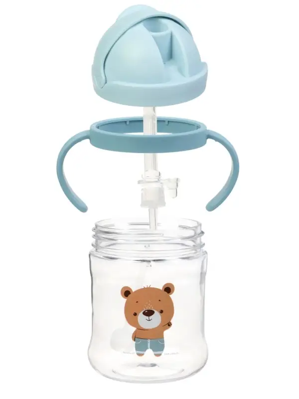 Поильник - непроливайка детский с силиконовой трубочкой и грузиком, от 9 мес., 250 мл., с ручками, голубой