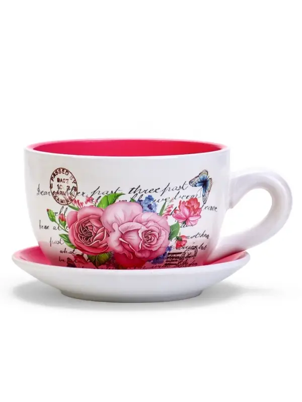 Горшок для цветов &laquo;Эмма&raquo;, 1.3 л, 19&times;15&times;10 см, керамический, с поддоном, белый, розовый, Greengo