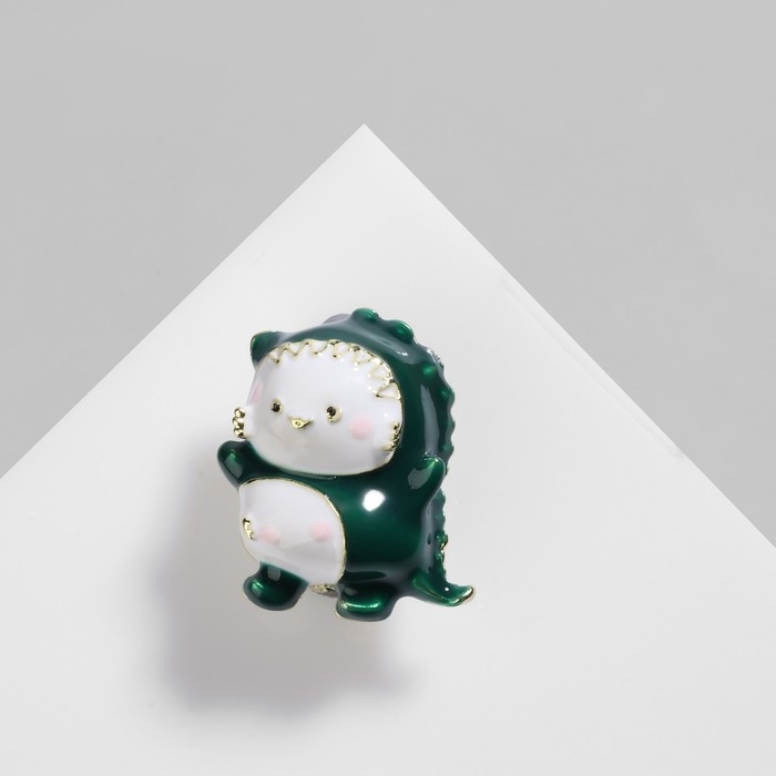 Брошь «Кото-динозаврик», цвет бело-зелёный в золоте Брошь «Кото-динозаврик», цвет бело-зелёный в золоте