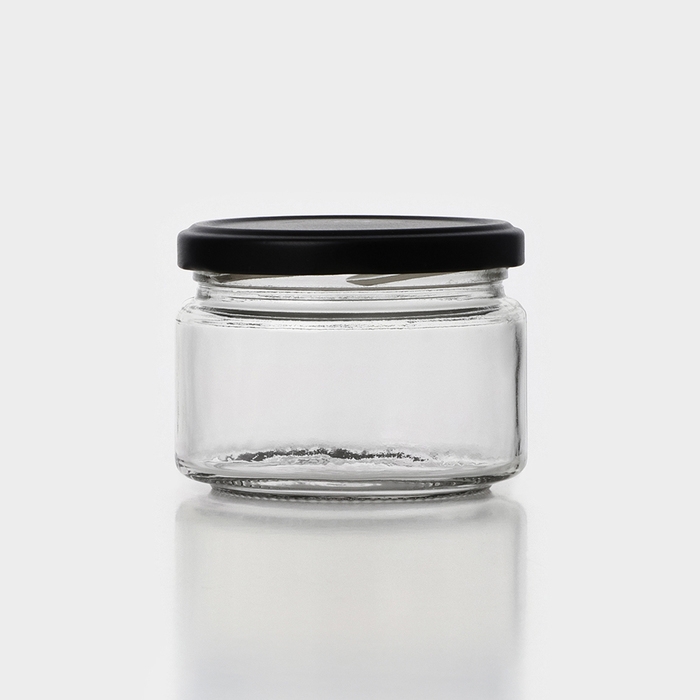 Набор стеклянных банок с черной крышкой и этикеткой, ТО-82, 250 мл, 6 шт Набор стеклянных банок с черной крышкой и этикеткой, ТО-82, 250 мл, 6 шт