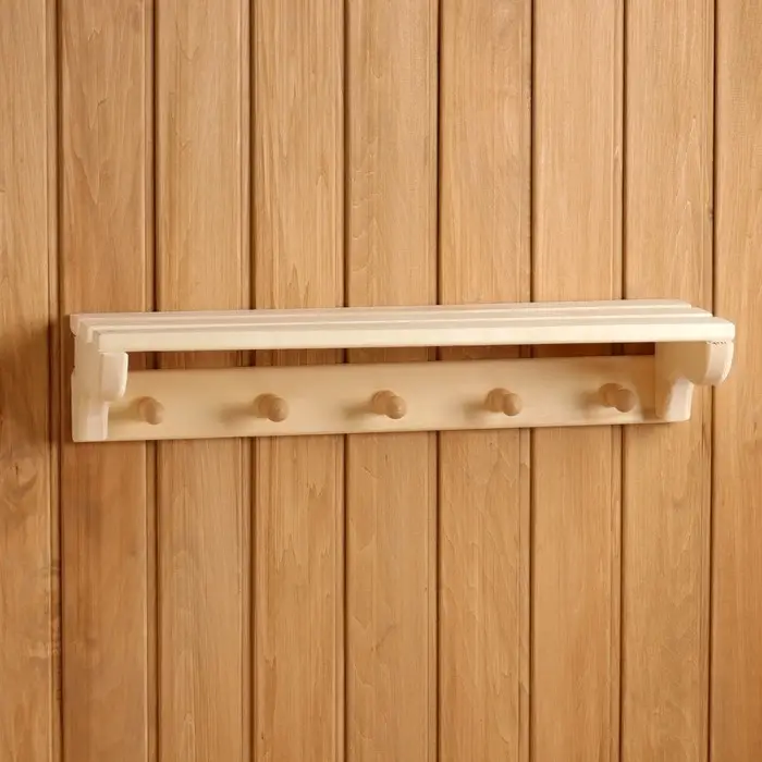 Полка - вешалка для бани и сауны, 57&times;18&times;12 см, деревянная, настенная, 5 крючков, &laquo;Добропаровъ&raquo;