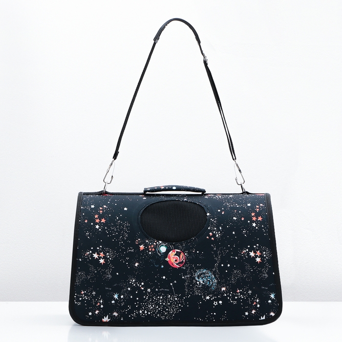 Сумка-переноска каркасная  Сумка-переноска каркасная "Звёздное небо", размер M, 40 х 21 х 27 см, чёрная