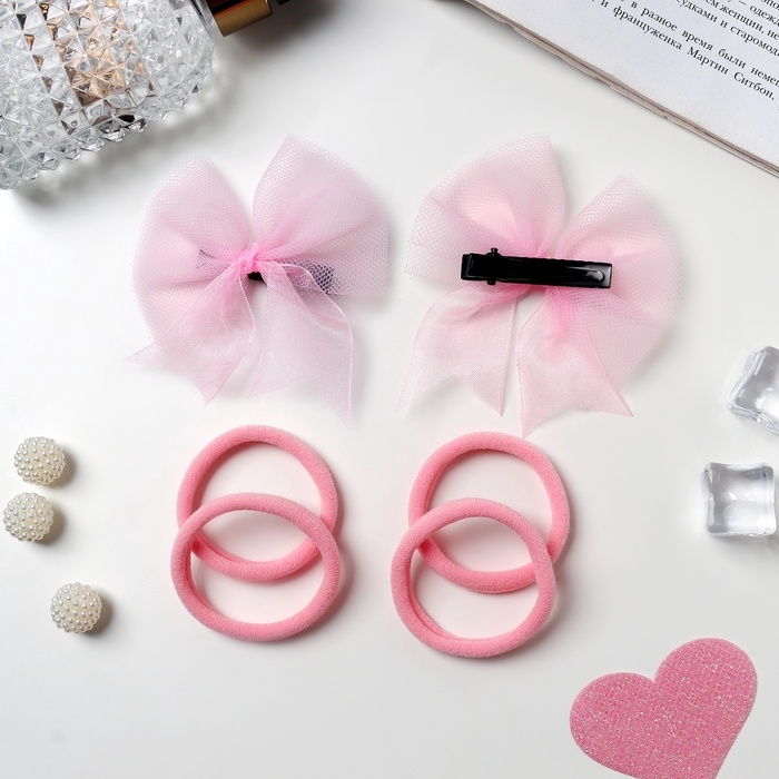 Набор для волос Набор для волос "Кокетка" (4 резинки 4 см, 2 зажима 7 см) нежность, розовый