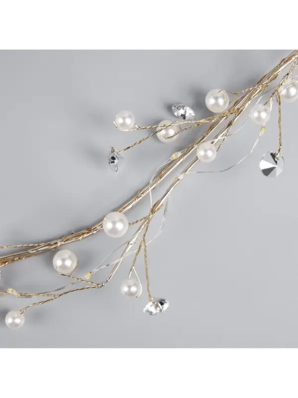 Гирлянда &laquo;Мишура&raquo; 1.2 м, роса с насадками &laquo;Бусины&raquo;, IP20, серебристая нить, 20 LED, от батареек CR2032&times;2, свечение тёплое белое