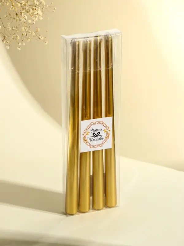 Набор свечей античных, 2.2&times;30 см, 4 шт., золотой металлик