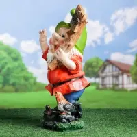 Садовая фигура из полистоуна «Гном с табличкой WELСOME с петухом», 61×23×36 см, МИКС
