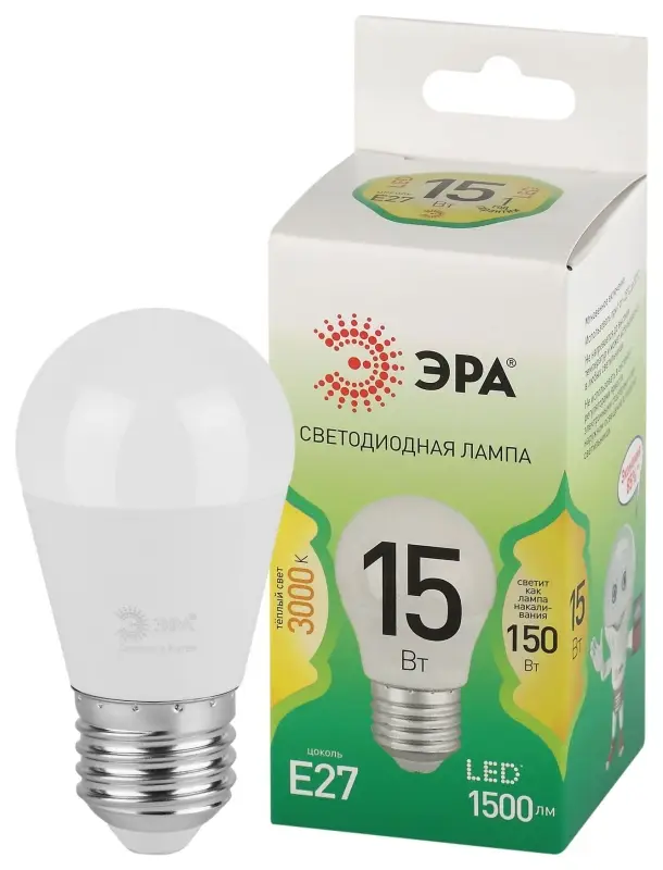 Лампа светодиодная LED 15 Вт 1500Лм 3000К шар теплый E27 220-240В LED P45-15W-830-E27 Green Line