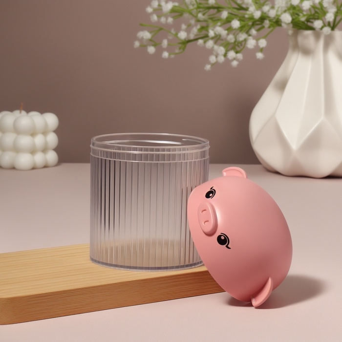 Органайзер для ватных палочек «Хрюшка», с крышкой, d=7.7×10.3 см, в пакете, розовый,прозрачный Органайзер для ватных палочек «Хрюшка», с крышкой, d=7.7×10.3 см, в пакете, розовый,прозрачный