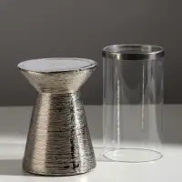 Подсвечник на 1 свечу &laquo;Пустыня&raquo;, керамика, стекло, d=8 см, серебро, 9.5&times;9.5&times;27 см