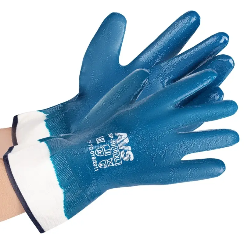 Перчатки нитриловые полный облив МБС (синие, краги) 1 пара AVS RP-10